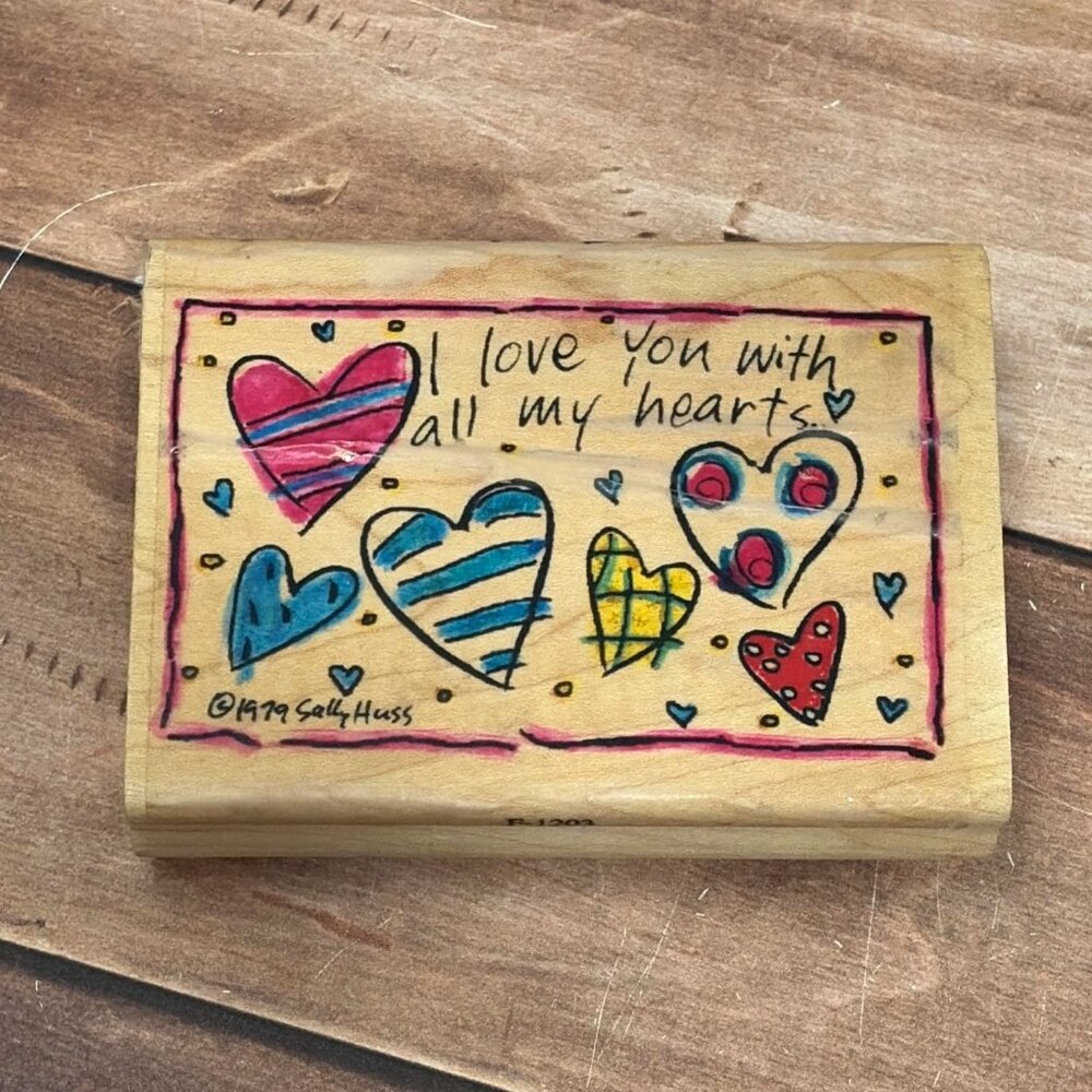 STAMPASSIONS F-1203 ALL MY HEARTS WOOD MOUNTED RUBBER STAMP BY SALLY HUSS
